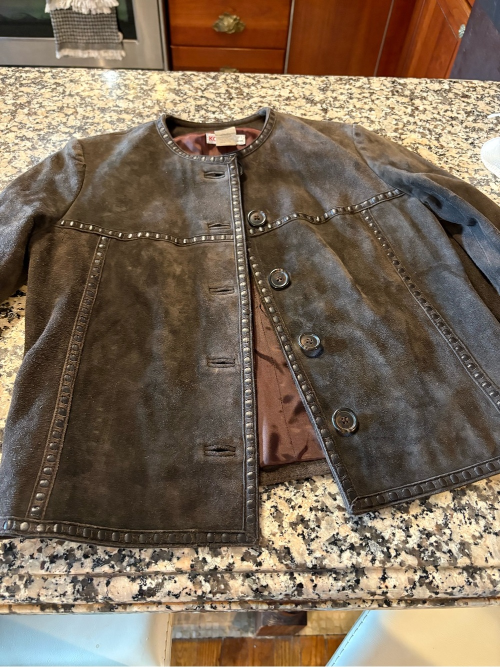 KORS Michael Kors Dark Brown Suede Stud-Trim Jacket